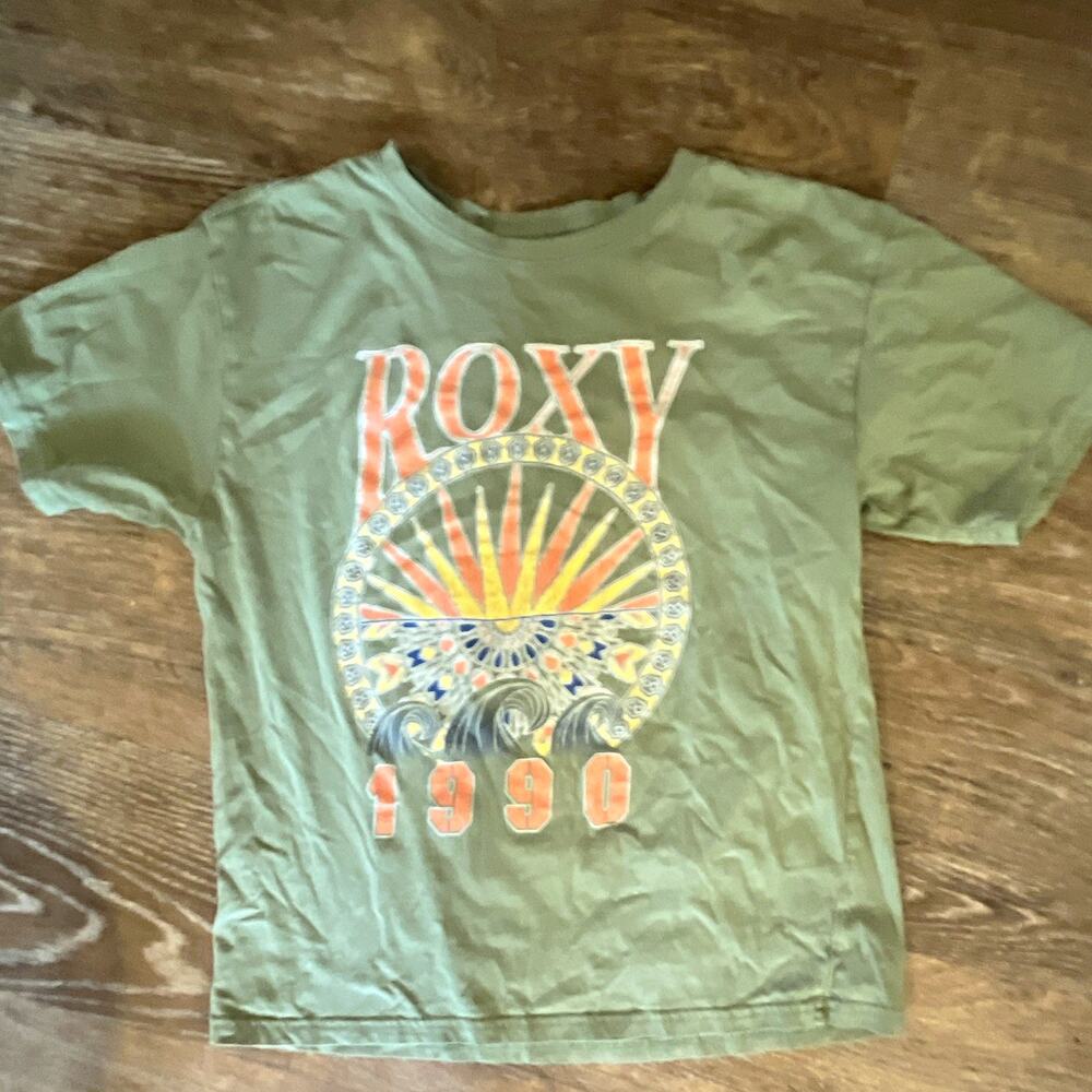 ROXY Girls Green Graphic Print Crew Neck Short Sleeve T-Shirt Size L 14/16
